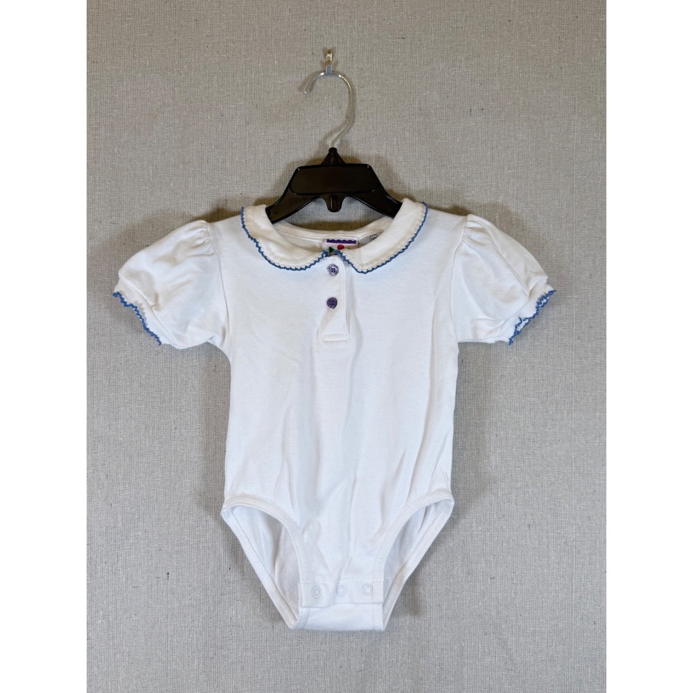Circo Baby Girls White Peter Pan Collar Bodysuit Blue Trim 18M